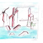 Dopo un nubifragio: schizzo (After a storm: sketch), 2014 disegno a penna e pastelli (pen drawing and pastels) cm 29,5x21, Pasquale Mastrogiacomo, Acerno (SA).
