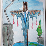 Istogramma di una crocifissione (Histogram of a crucifixion), 14/04/2016 disegno a penna e acquerello (pen drawing and watercolor), cm 24x32, Pasquale Mastrogiacomo, Acerno (SA).