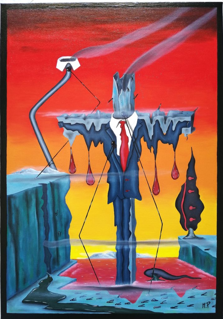 Istogramma di una crocifissione (Histogram of a Crucifixion), 2018, olio su tela (oil painting on canvas),cm 35x50, Pasquale Mastrogiacomo, Acerno(SA).