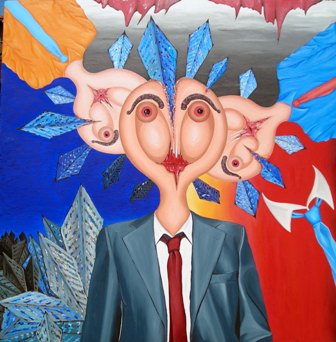 I tre rappresentanti, 2007 olio su tela, cm 100x100, Pasquale Mastrogiacomo.
