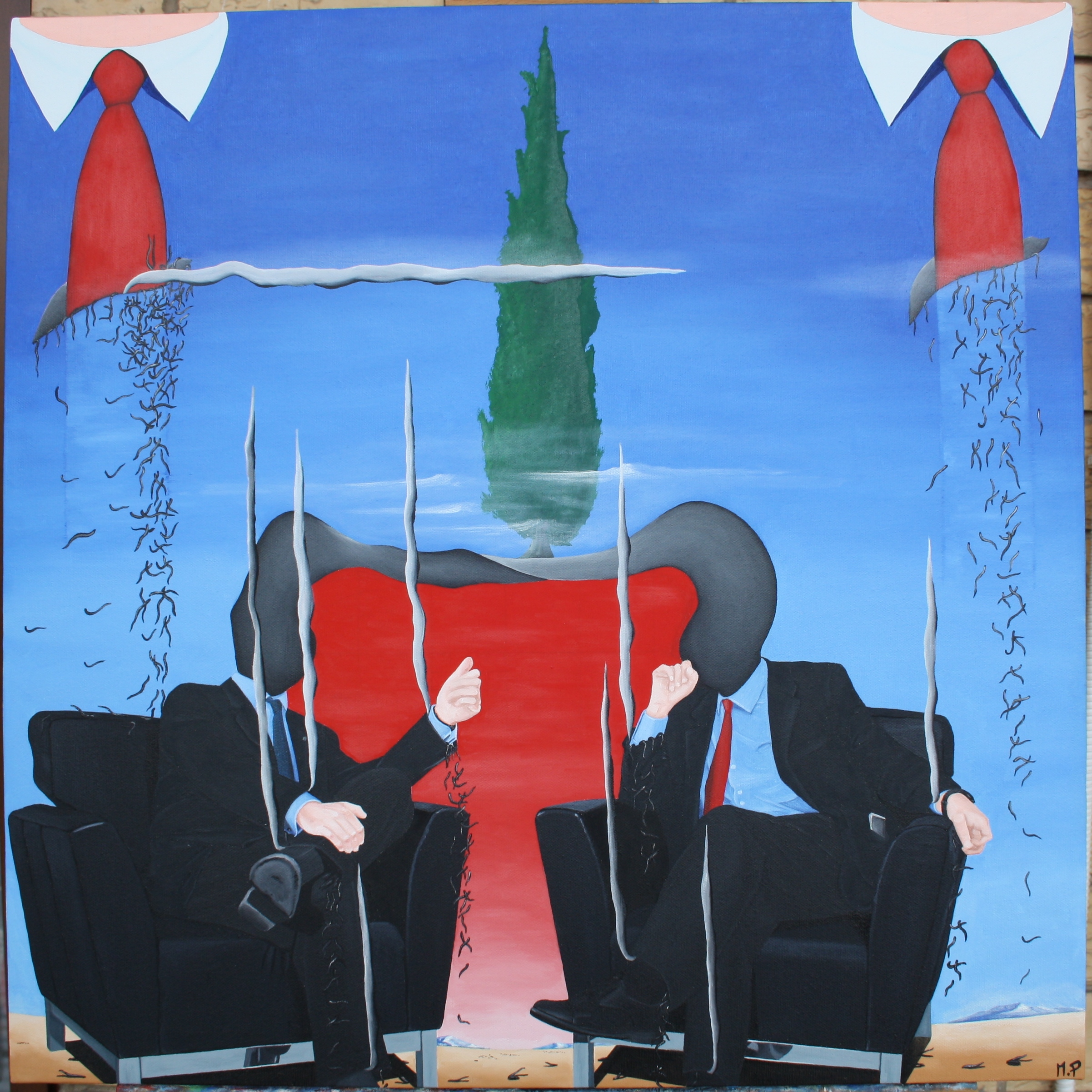 Incontro dei grandi con le rispettive delegazioni, 2012 olio su tela cm 60x60 Pasquale Mastrogiacomo, Acerno (SA)