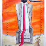 Colletto in trono (collar on the throne), 2013 disegno a penna e acquerello (drawing in pen and watercolor) cm24x32, Pasquale Mastrogiacomo, Acerno (SA).