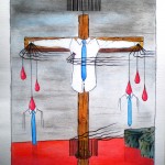 Crocifissione di colletti bianchi (crucifixion of white-collar), 2014 disegno a penna e acquerello (Pen drawing and watercolor), cm 30x40, Pasquale Mastrogiacomo, Acerno (SA).