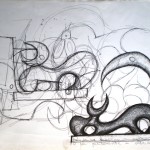 Schizzo preparatorio di un toro stilizzato, 1996 disegno a penna,Preparatory sketch of a stylized bull pen drawing , Pasquale Mastrogiacomo, Acerno (SA).