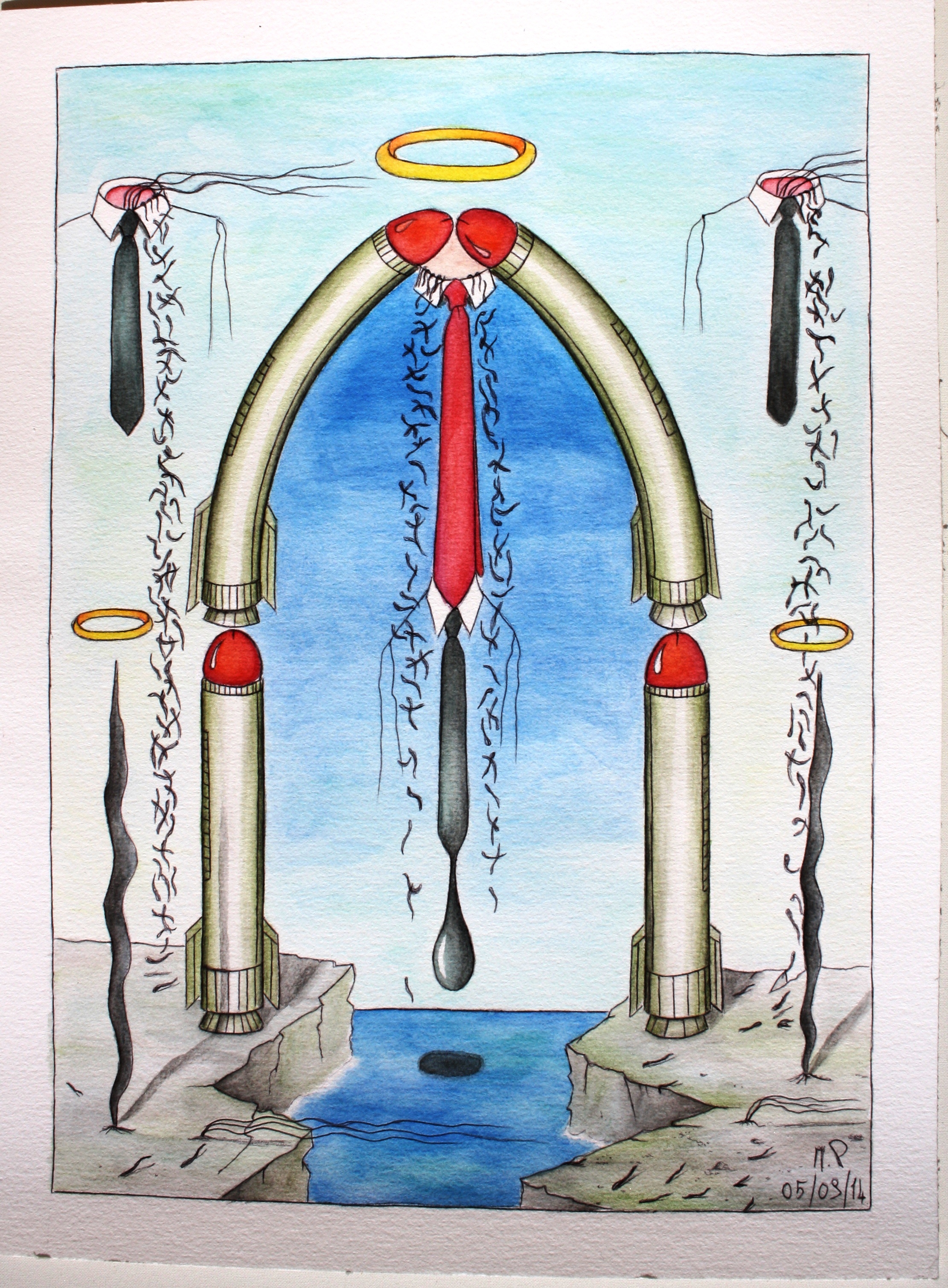 Principio e Fine (Beginning and End),2014 disegno a penna e acquerello (Pen drawing and watercolor)cm 30x40, Pasquale Mastrogiacomo, Acerno (SA).