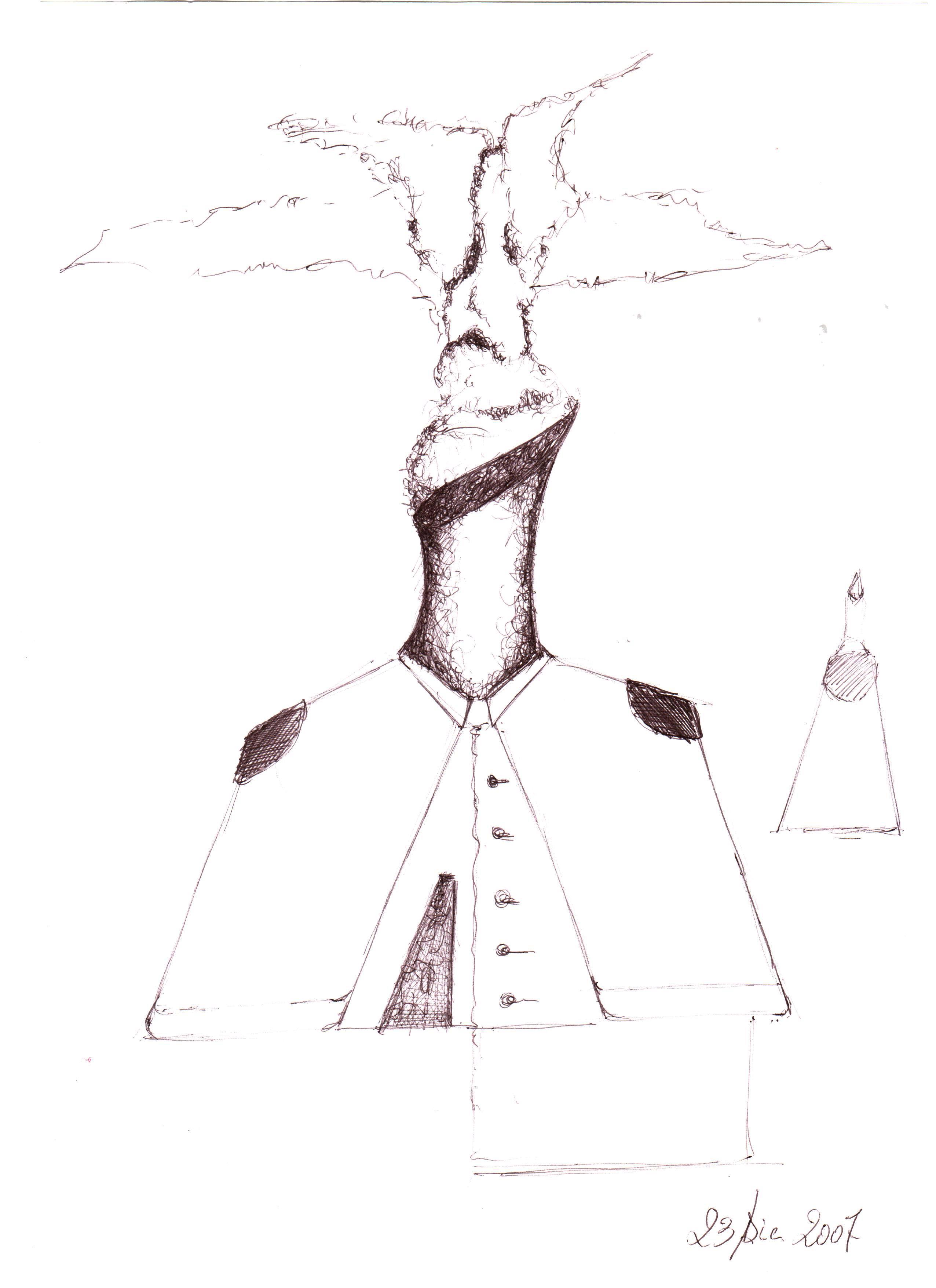 Mezzobusto di una ciminiera: schizzo (Bust of a chimney: sketch), 2007 disegno a penna su carta (pen drawing on paper), cm 21x29,5, Pasquale Mastrogiacomo, Acerno (SA).