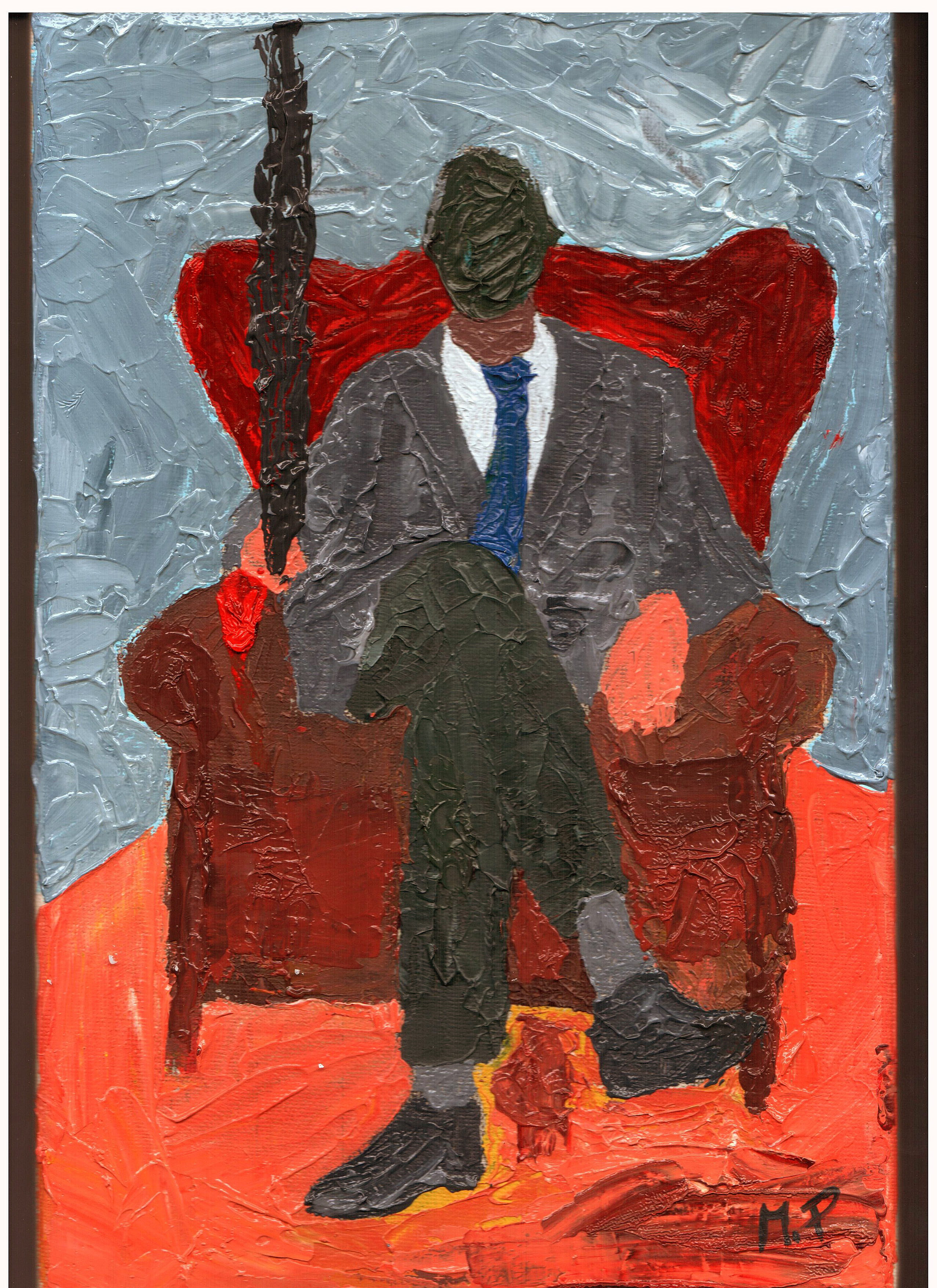 Storico che contempla il presente (Historical contemplating this), 2015 dipinto olio su tela (oil on canvas), cm 20x30, Pasquale Mastrogiacomo, Acerno (SA).