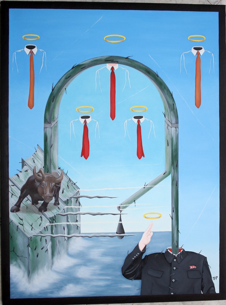 Tirannie a confronto (Tyrannies in comparison), 2015 dipinto olio su tela (painting oil on canvas) cm60x80, Pasquale Mastrogiacomo, Acerno (SA).