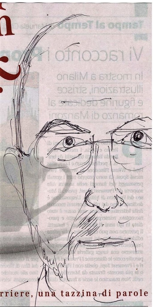 Scarabocchio a penna (Scribble pen), 2017, Massimo Gramellini, disegno a penna su giornale, Pasquale Mastrogiacomo, Acerno (SA).