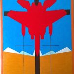 Crocifissione di un caccia da guerra (Crucifixion of a warplane), 2017 olio su tela (oil painting on canvas) cm 30x39,5,Pasquale Mastrogiacomo,Acerno(SA).