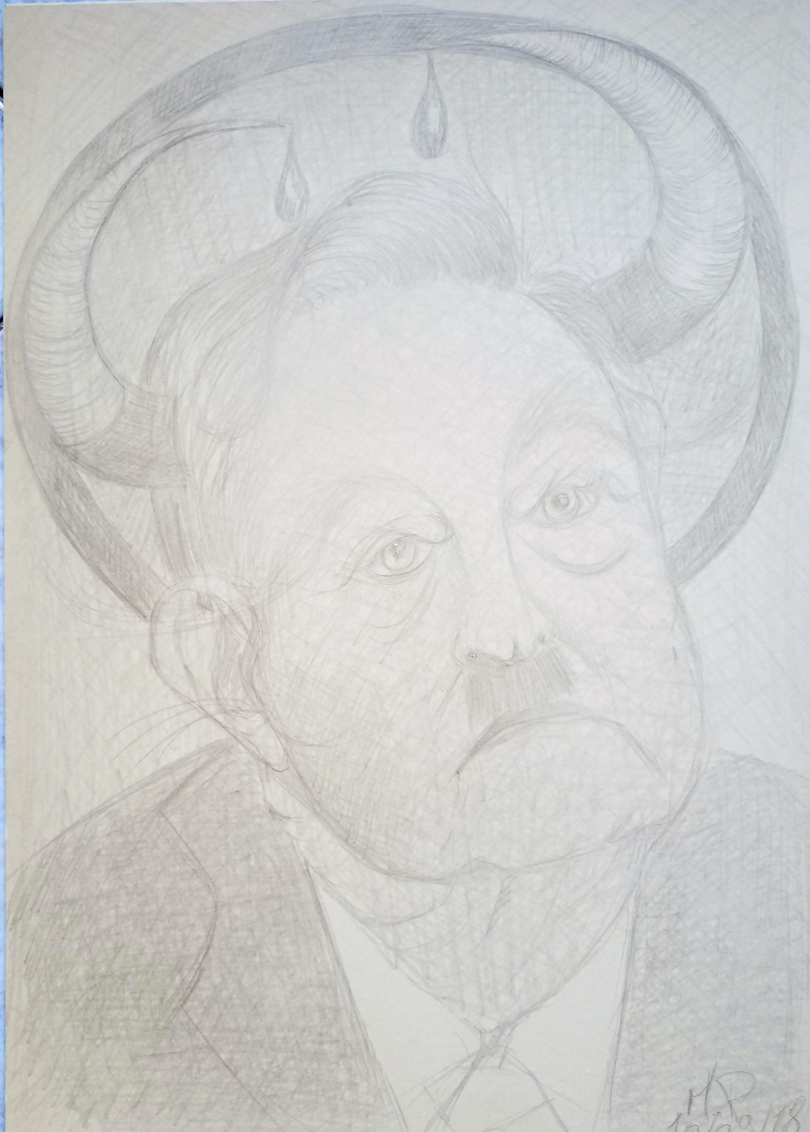 Ritratto di George Soros, 2018 cm 24x34,disegno con MINA D'ARGENTO PURO 1000/1000 su carta preparata opportunamente, Pasquale Mastrogiacomo,Acerno(SA).