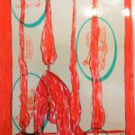 Taccuino di CAR..ta sottovuoto (composizione 5/8), 2019, penna nera e rosso fluorescente su carta politenata plastificata, Pasquale Mastrogiacomo