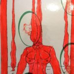 Taccuino di CAR..ta sottovuoto (composizione 6/8), 2019, penna nera e rosso fluorescente su carta politenata plastificata, Pasquale Mastrogiacomo