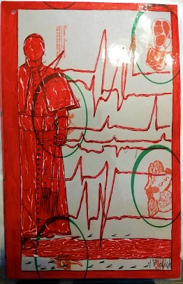 Taccuino di CAR..ta sottovuoto (composizione 4/8), 2019, penna nera e rosso fluorescente su carta politenata plastificata, Pasquale Mastrogiacomo