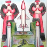 Sedile colatoio con testata nucleare, 2020 disegno a penna nera e acquerello su carta di Amalfi 100% cotone, cm 17×24, Pasquale Mastrogiacomo.