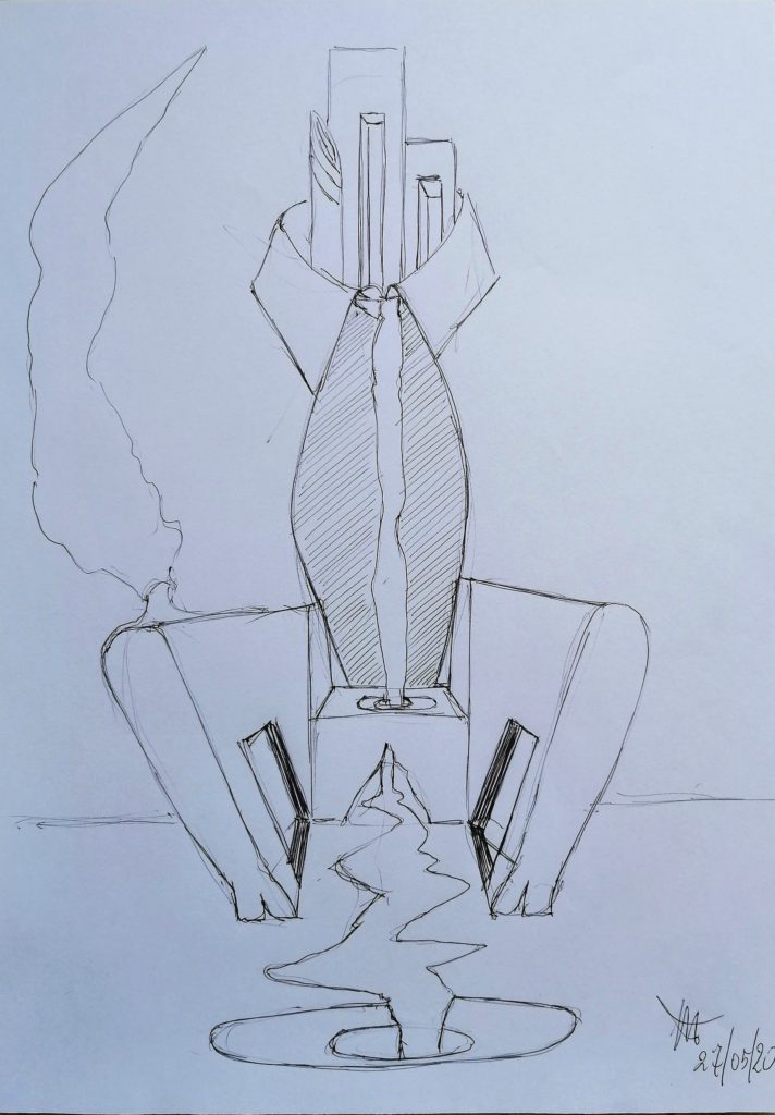 Schizzo di un sedile colatoio, 2020 disegno a penna su foglio A4, Pasquale Mastrogiacomo.