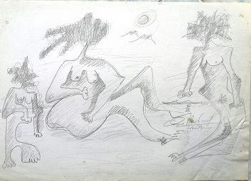 Colazione sull'erba, 1998, disegno con matita di grafite su foglio, Pio Mastrogiacomo.
