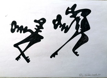 Chiavi antropomorfe, 1998 disegno con pennarello nero, Pio Mastrogiacomo.