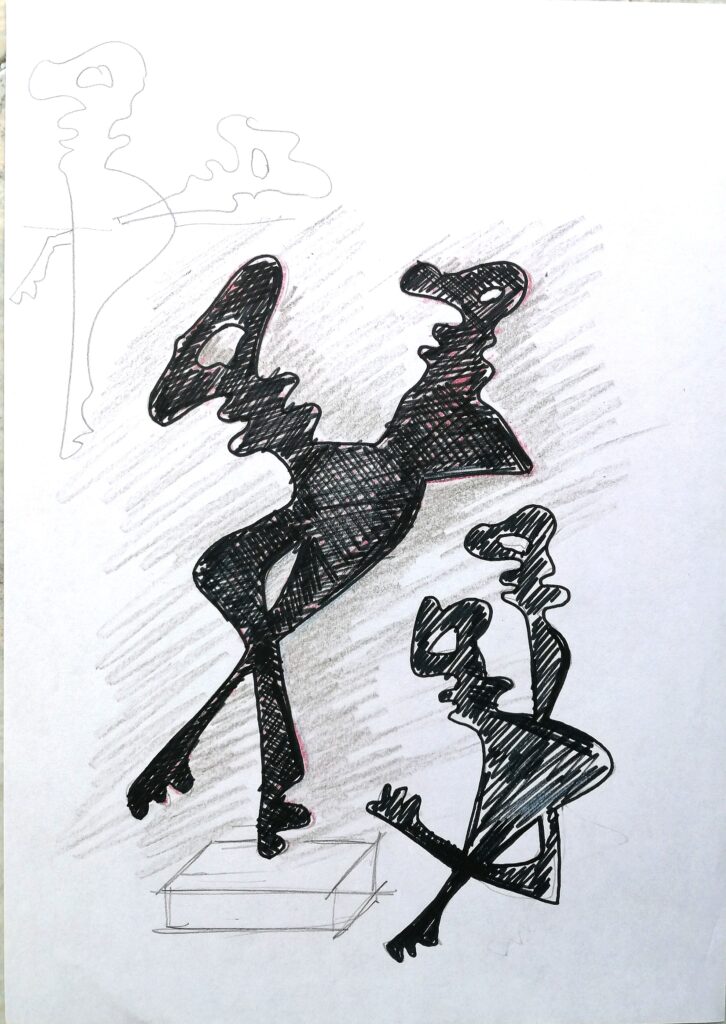 Chiavi antropomorfe 2, 1998 disegno con pennarello nero, Pio Mastrogiacomo