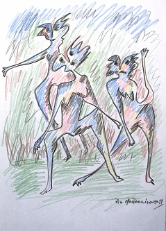 Danzatori, 1999 disegno con matite colorate, Pio Mastrogiacomo