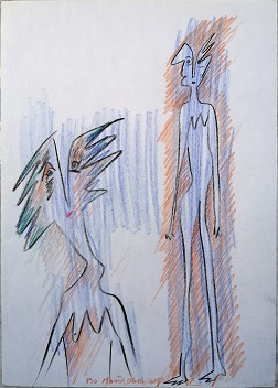 I riguardanti 3, 1998 disegno con matite colorate, Pio Mastrogiacomo.
