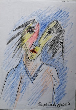 Solitudine, 1999 disegno con matite colorate su foglio A4, Pio Mastrogiacomo