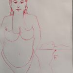 Schizzo di getto di una donna formosa, 2021 disegno a penna su foglio A4, Pasquale Mastrogiacomo.