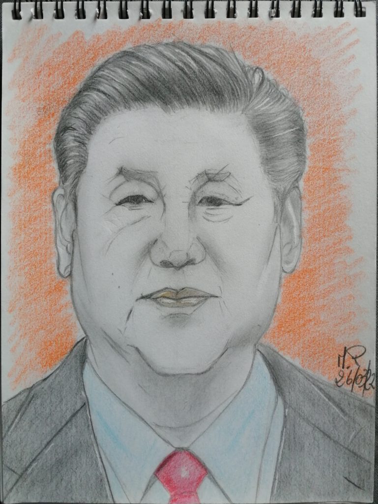 Ritratto di Xi Jinping, 2022 disegno a matita su foglio A4,Pasquale Mastrogiacomo.