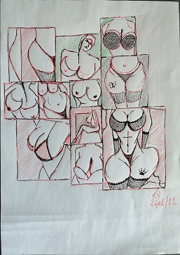 Collage erotico, 2021 disegno a penna su foglio A4, Pasquale Mastrogiacomo