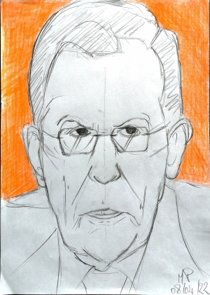 Ritratto Sergej Viktorovič Lavrov, 2022 grafite e matite colorate su foglio A4, Pasquale Mastrogiacomo.