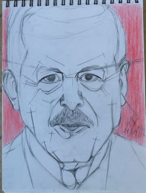 Ritratto di Recep Tayyip Erdoğan, 2022 disegno a matita su foglio A4, Pasquale Mastrogiacomo