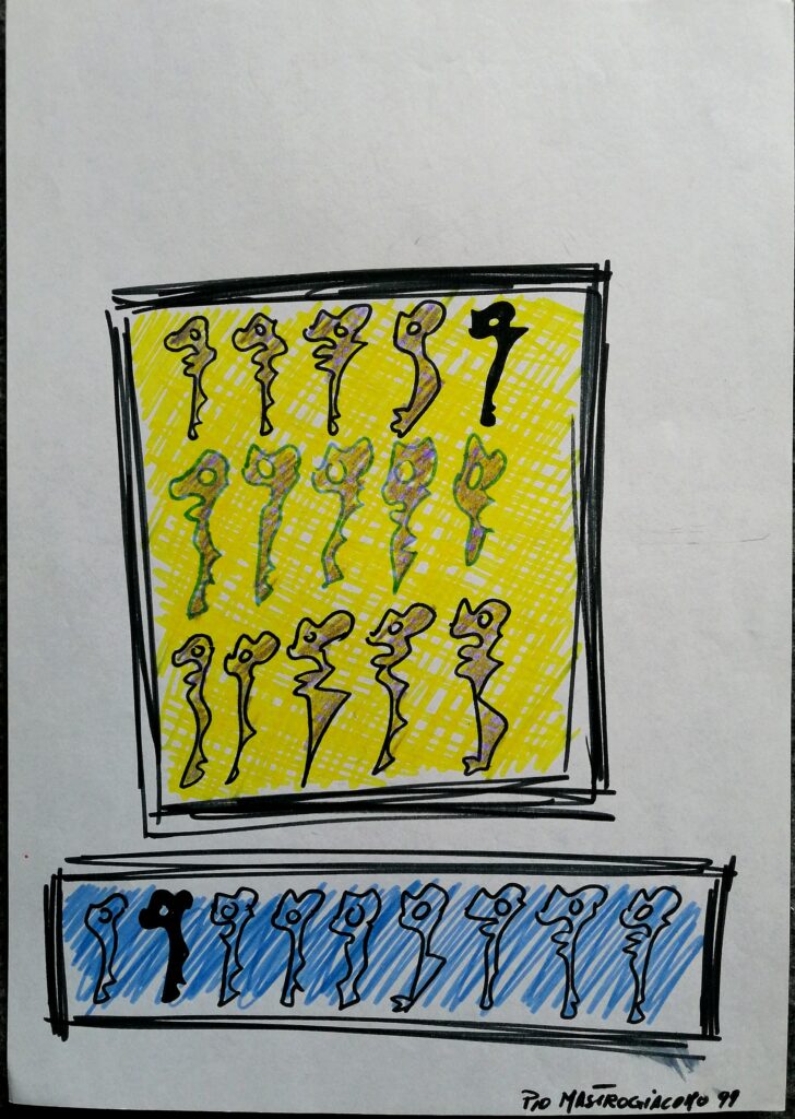 Le chiavi di Pio Mastrogiacomo, 1999 disegno con matite colorate foglio A4.