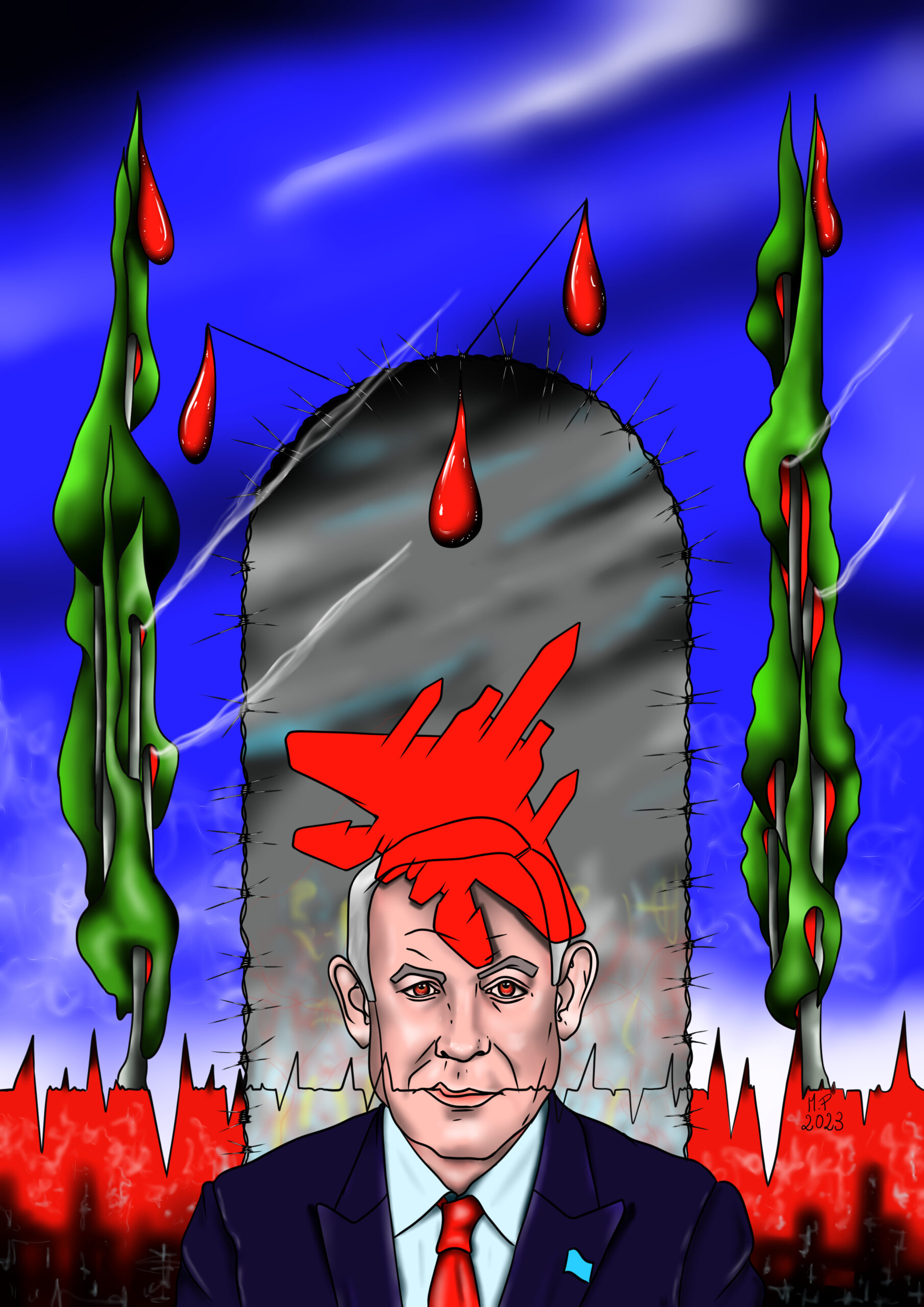 Ritratto di Benjamin Netanyahu 2, 2023 disegno digitale, Pasquale Mastrogiacomo