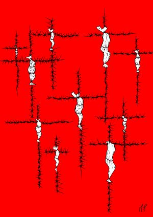 Crocifissione di BAMBINI Palestinesi, 2023 disegno digitale, Pasquale Mastrogiacomo