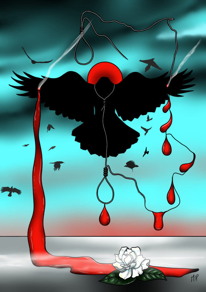 Crocifissione di un corvo, 2024 disegno digitale, Pasquale Mastrogiacomo
