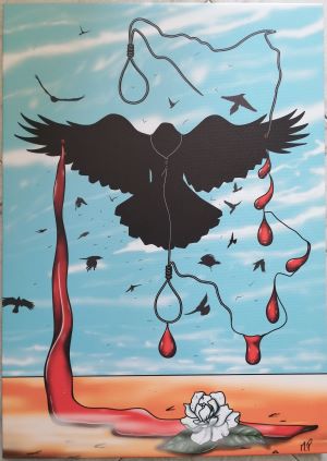Volo di corvi, 2024 stampa su tela cm 50x70, Pasquale Mastrogiacomo.